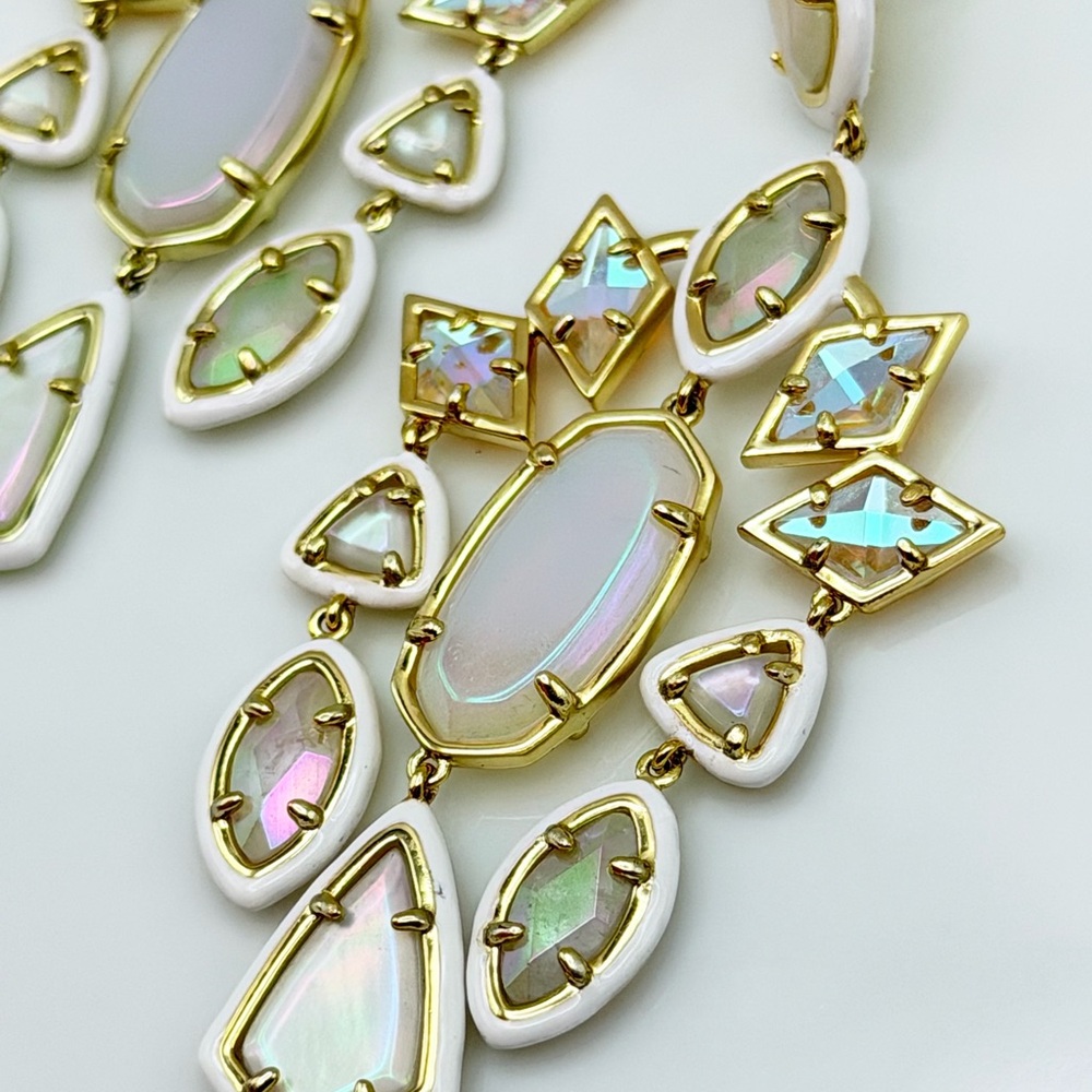 Kendra Scott Luxury Greta Gold Tone Ivory Iridescent Chandelier Earrings $198 - Picture 11 of 16